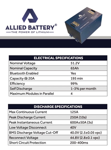 48v 65ah allied lithium battery, golf cart lithium battery service